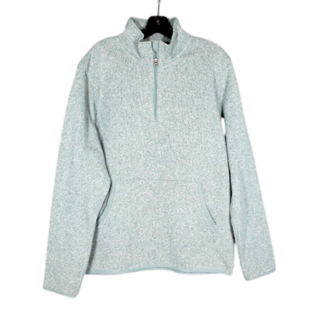 J. CREW MERCANTILE Men's HEATHER GREEN Fleece Backed 1/4 ZIP Pocket SWEATER Sz L